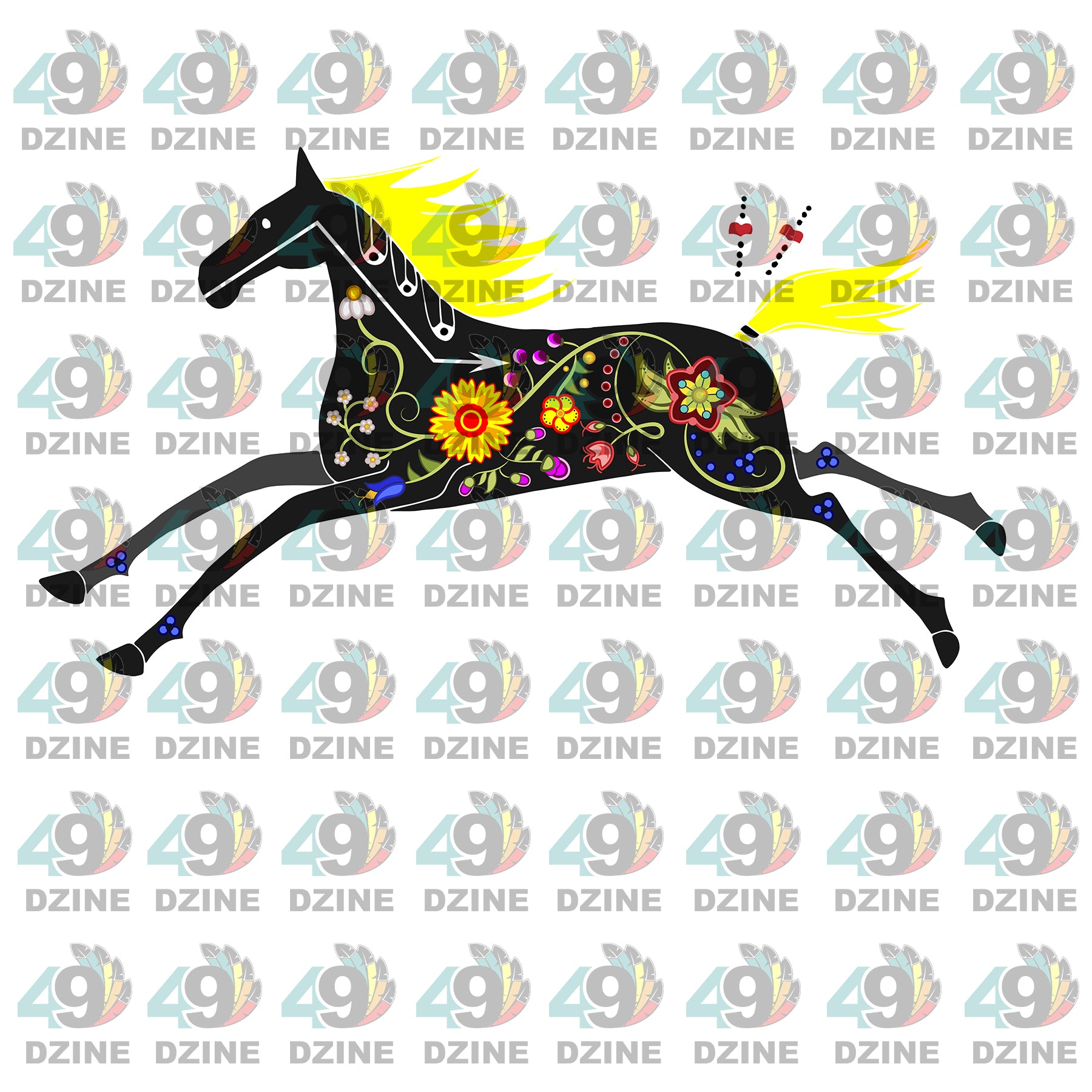 Floral Ledger Horse Black UV Sticker