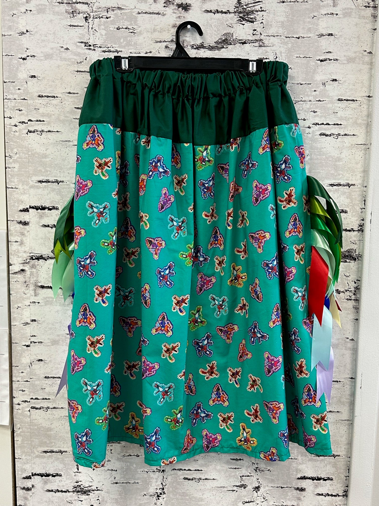 Pine and Turquoise Beaded Rider Ribbon skirt
