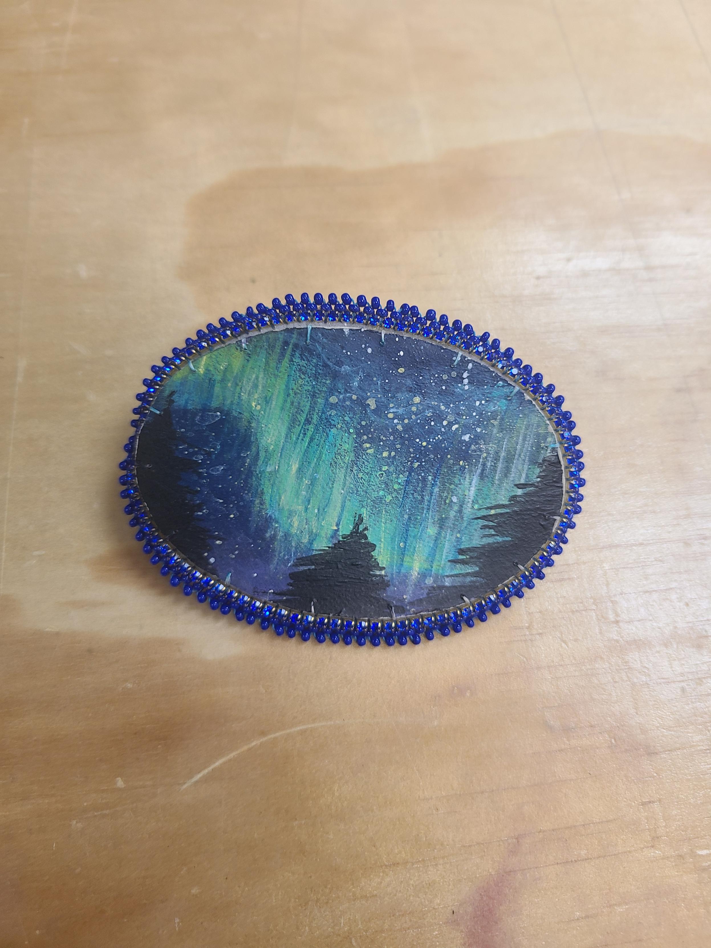 Kida Luttrell Parfleche Painted Northern Lights Barrette (Blue)