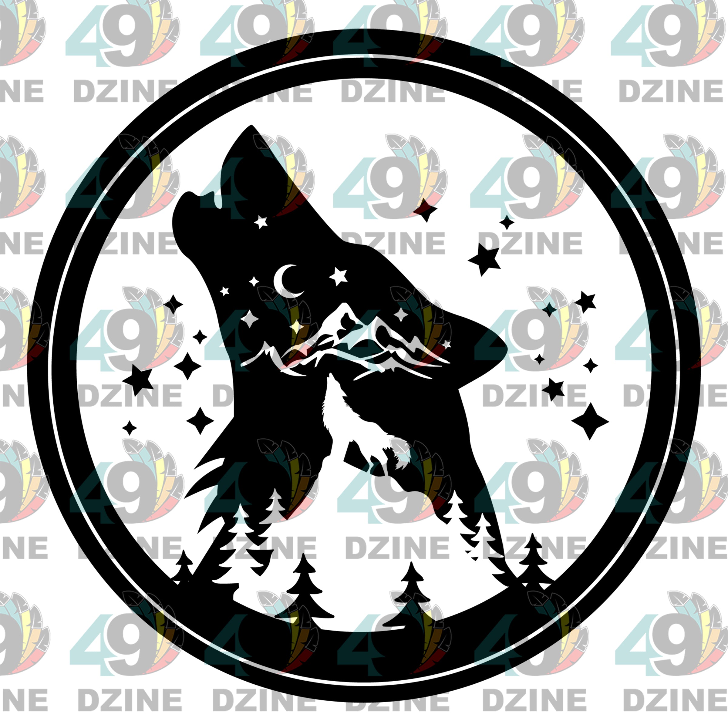 Howling Wolf Silhouette Circle UV Sticker
