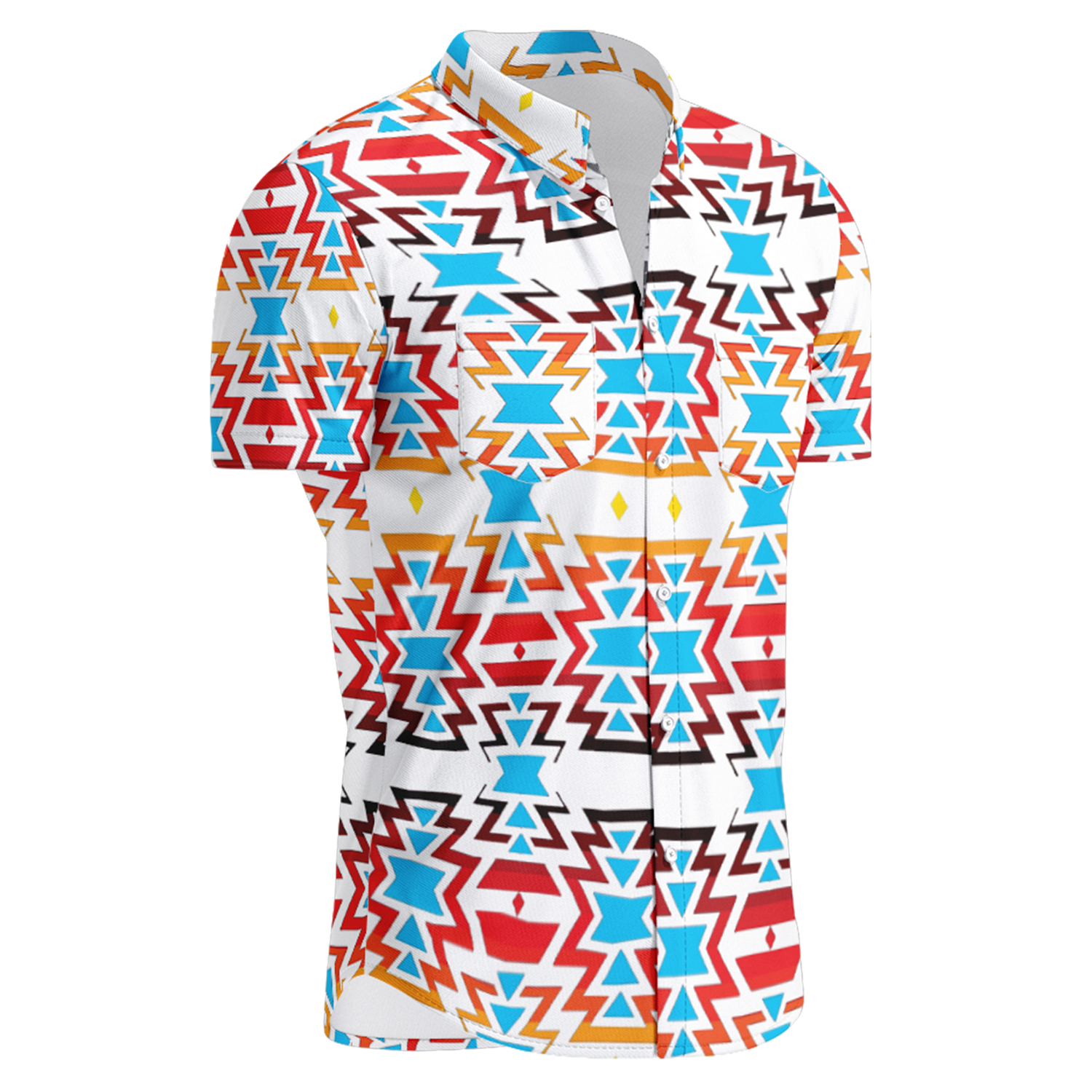 Men's Hawaiian-Style Button Up Shirt - Fire Colors and Sky
