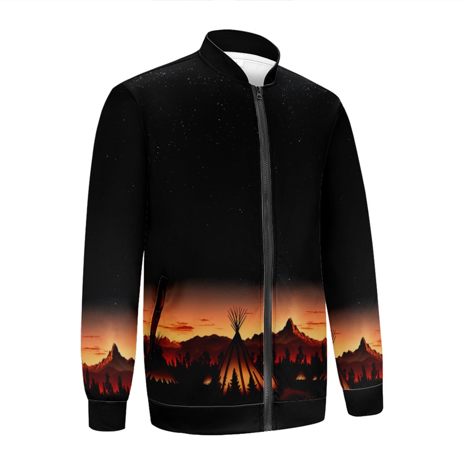 Sunset Tipis 1 Zippered Collared Lightweight Jacket