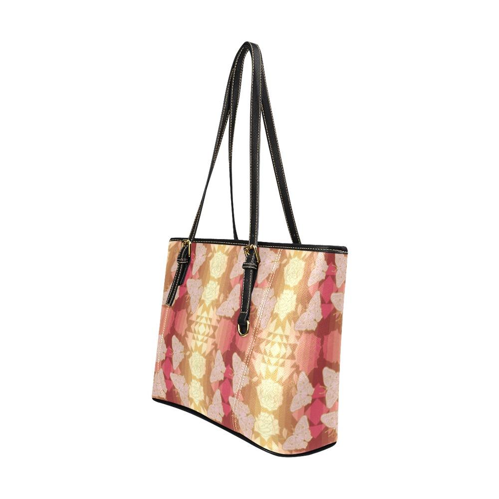 Butterfly and Roses on Geometric Leather Tote Bag