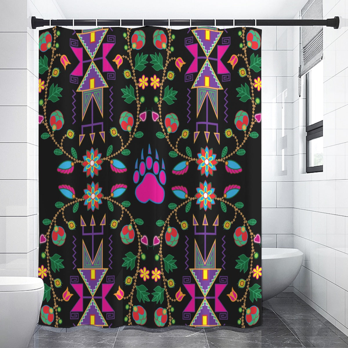 Geometric Floral Fall Black Shower Curtain (59 inch x 71 inch)