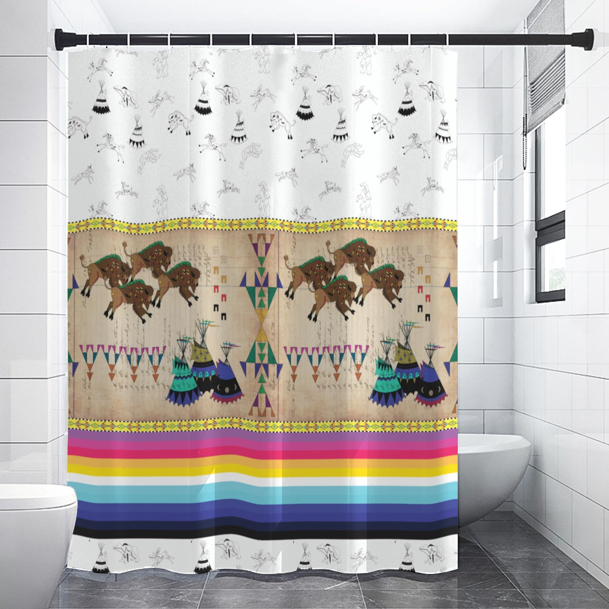 Ledger Buffalos Running White Clay Shower Curtain (59 inch x 71 inch)