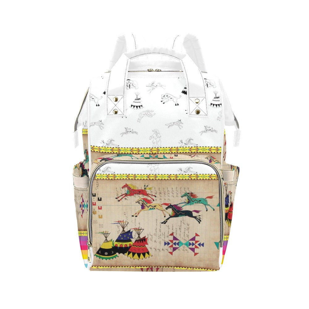 Horses Running White Clay Multi-Function Diaper Backpack