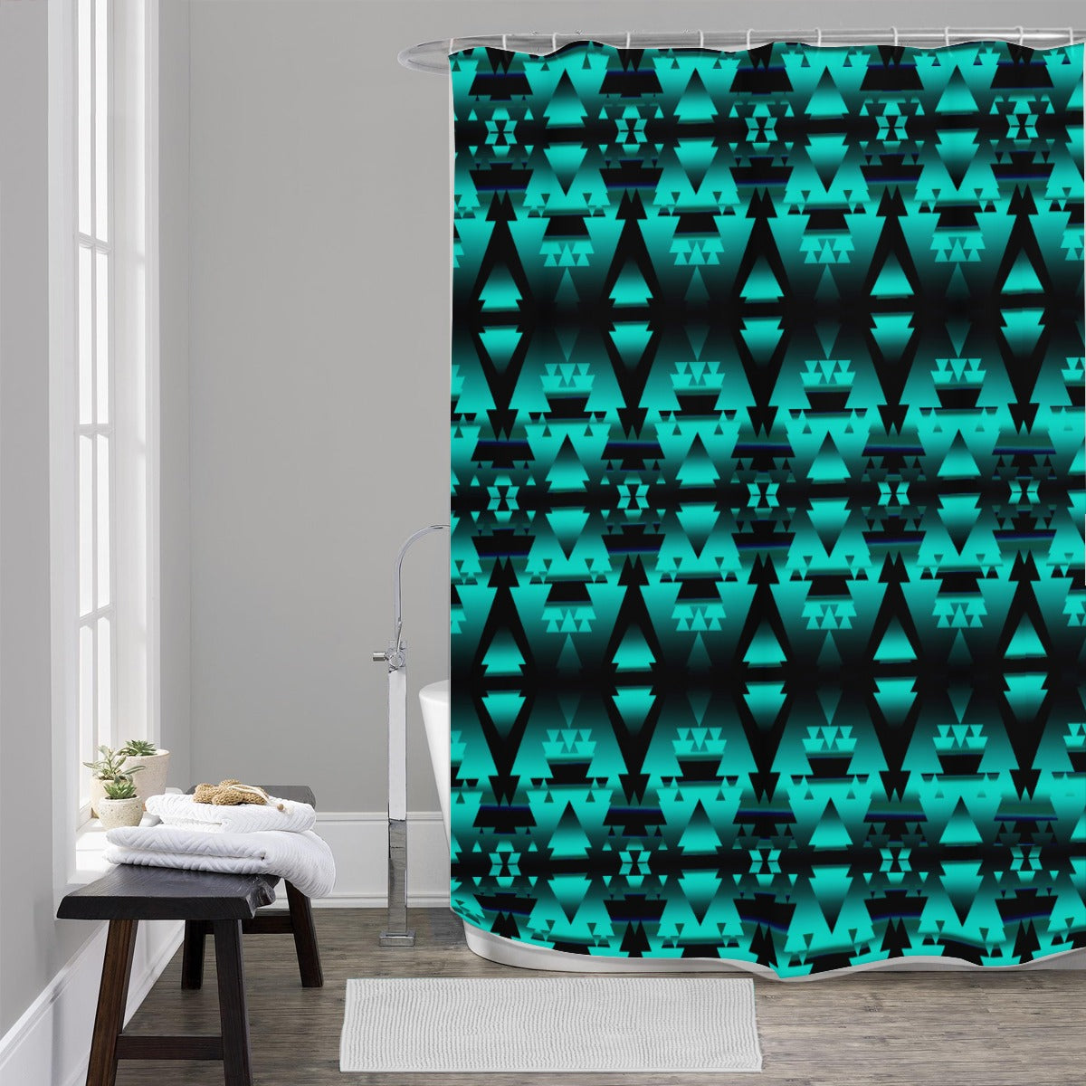 Dark Teal Winter Camp Shower Curtain (59 inch x 71 inch)