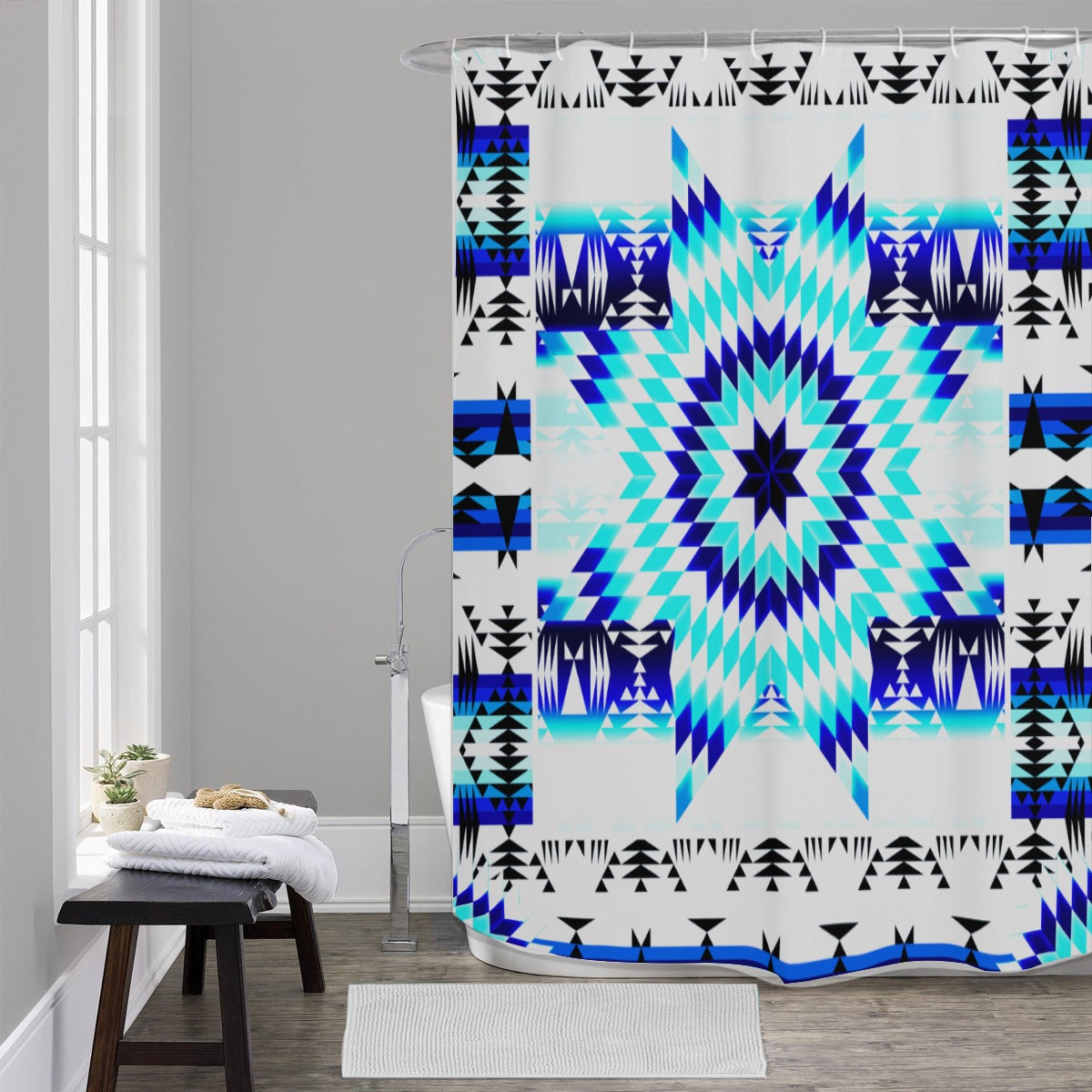 Deep Lake White Star Shower Curtain (59 inch x 71 inch)