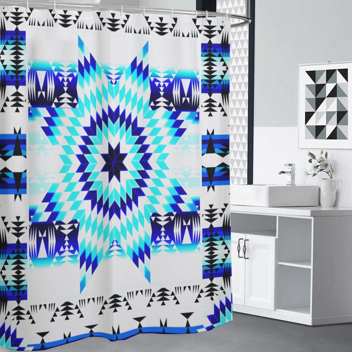 Deep Lake White Star Shower Curtain (59 inch x 71 inch)