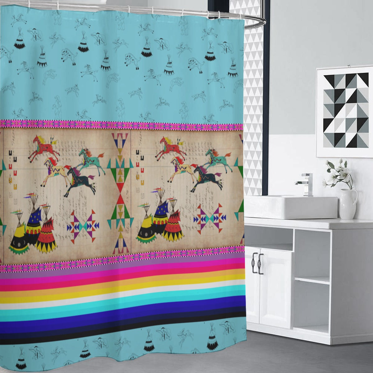 Ledger Horses Running Sky Shower Curtain (59 inch x 71 inch)