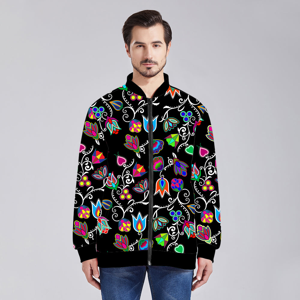 Indigenous Paisley Black Unisex Collar Zipper Jacket