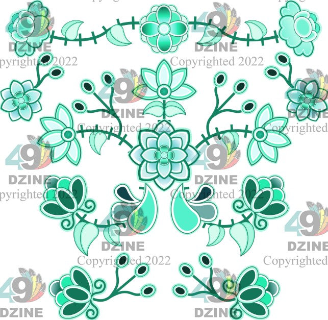 14-inch Floral Transfer - Floral Amour Stitch Crest Aquamarine