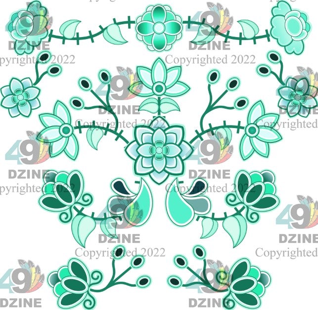 11-inch Floral Transfer - Floral Amour Stitch Crest Aquamarine