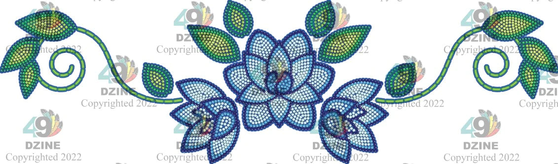 Glitter 14-inch Floral Transfer - Beaded Florals Royal