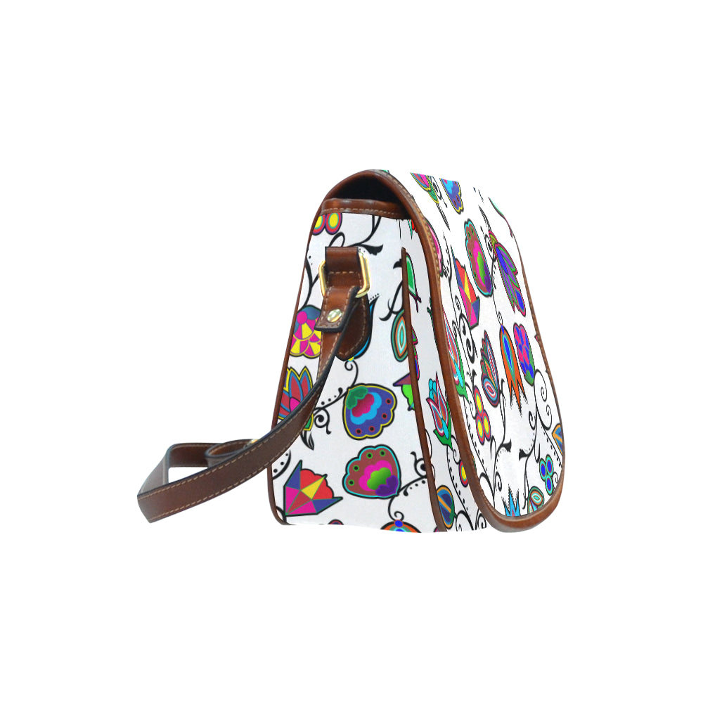 Indigenous Paisley -  White Saddle Bag/Small (Model 1649) Full Customization