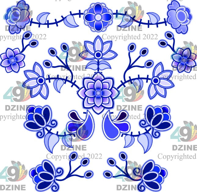 11-inch Floral Transfer - Floral Amour Stitch Crest Azure