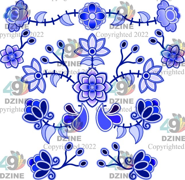 14-inch Floral Transfer - Floral Amour Stitch Crest Azure