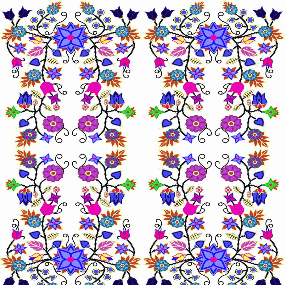 Floral Beadwork Seven Clans White Cotton Fabric by the Yard