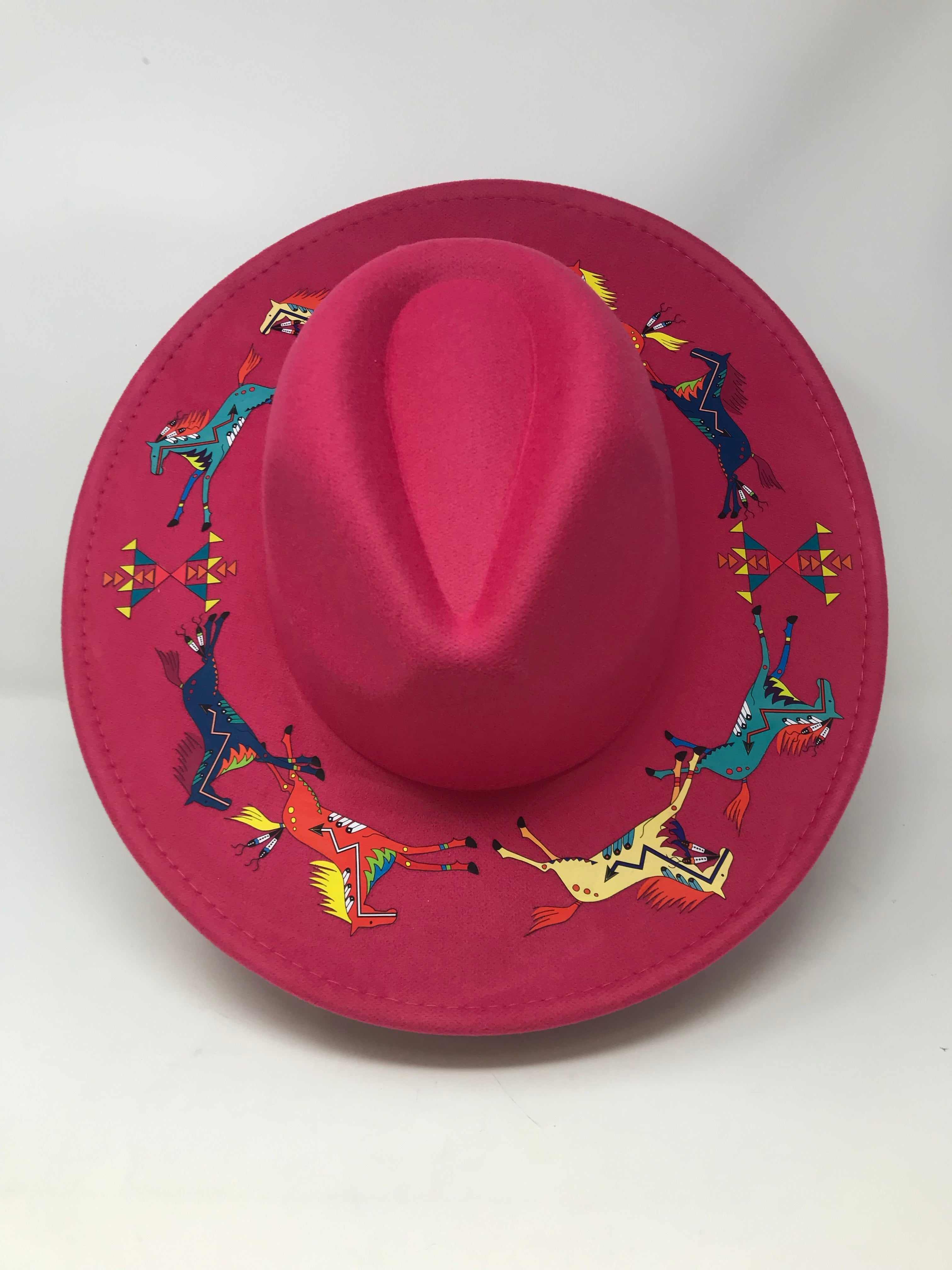 Ledger Horses Hot Pink Fedora Hat