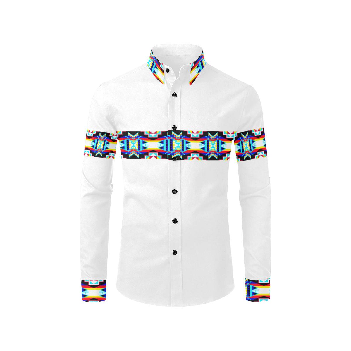 Banded Strip White-1 Men's All Over Print Casual Dress Shirt (Model T61) Men's Dress Shirt (T61) e-joyer 