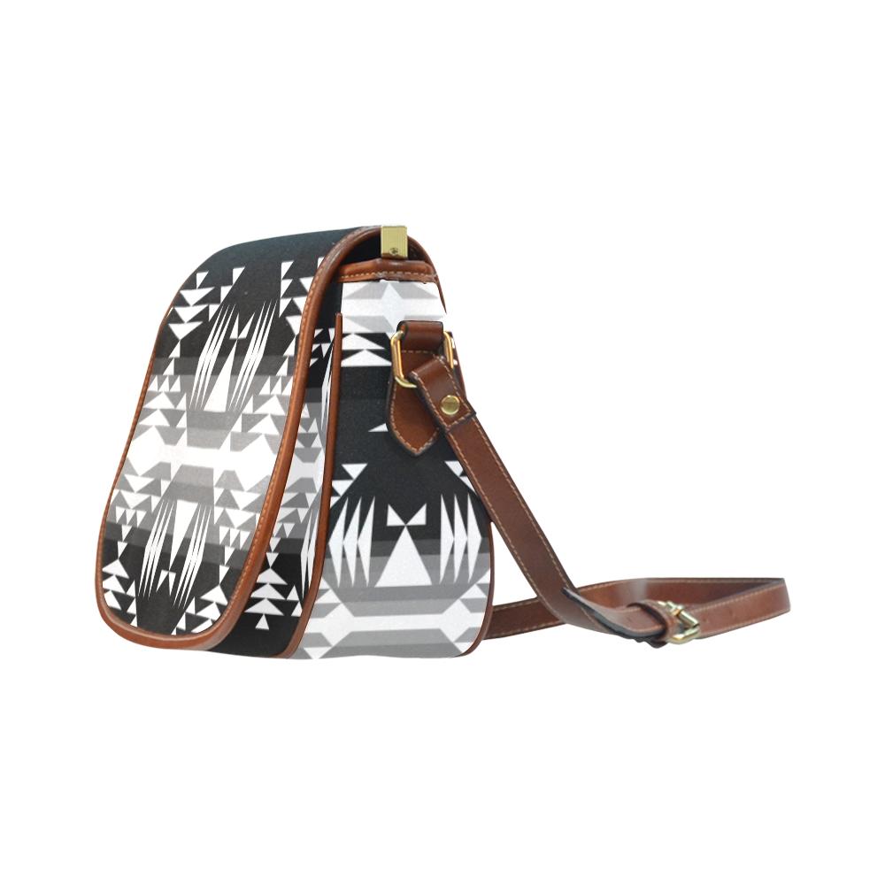 Between the Mountains Black and White Saddle Bag