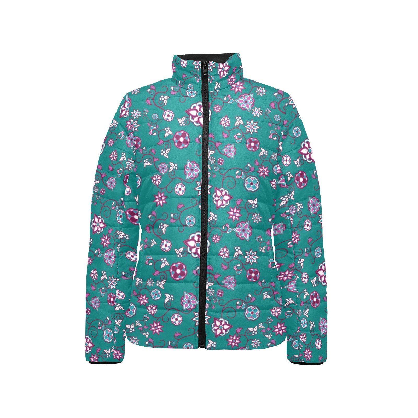 Burgundy Bloom Women's Stand Collar Padded Jacket (Model H41) jacket e-joyer 