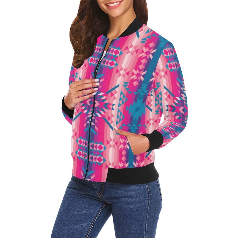 Desert Geo Blue All Over Print Bomber Jacket for Women (Model H19) All Over Print Bomber Jacket for Women (H19) e-joyer 