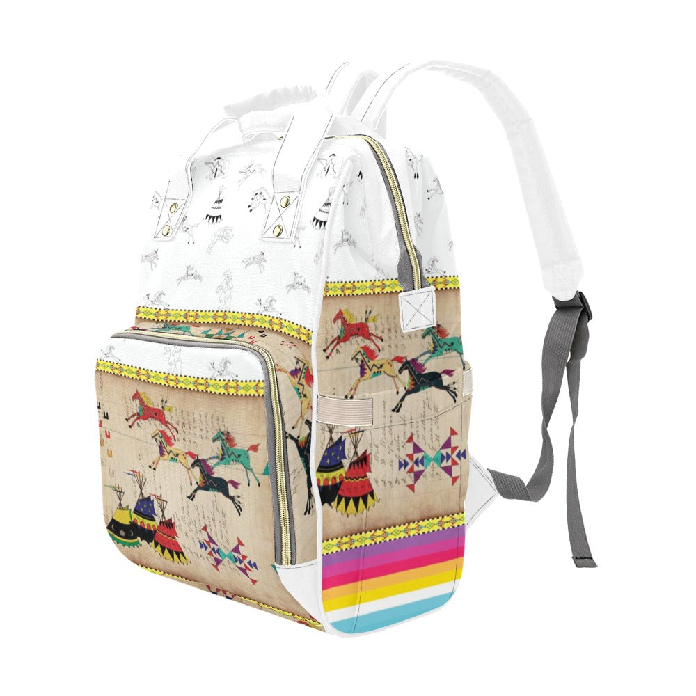 Horses Running White Clay Multi-Function Diaper Backpack