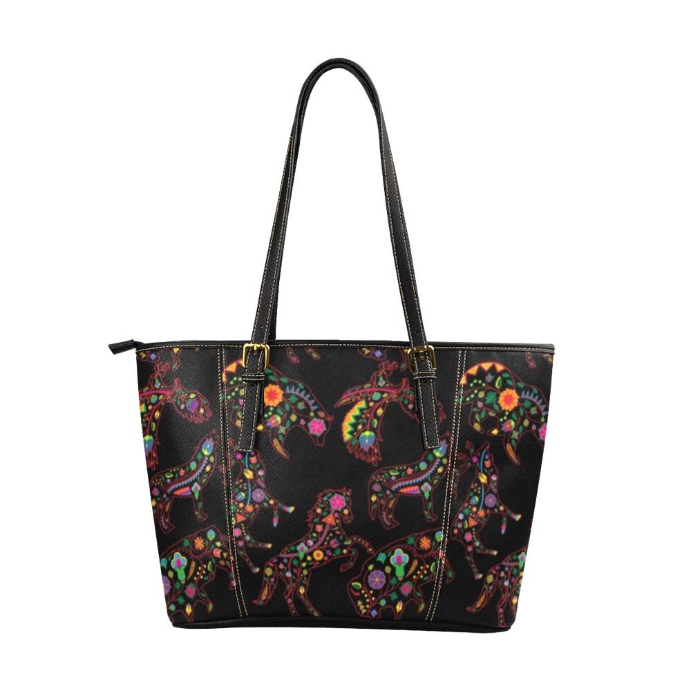 Floral Animals Leather Tote Bag/Large (Model 1640) bag e-joyer 