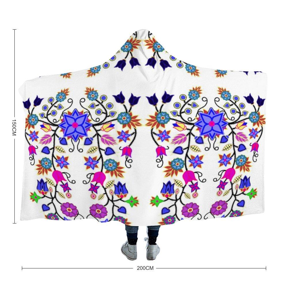 Floral Beadwork Seven Clans White Cloak Hooded Blanket 49 Dzine Adult Size - 60"x80" 