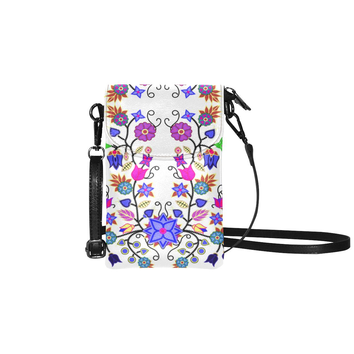 Floral Beadwork Seven Clans White Small Cell Phone Purse (Model 1711) Small Cell Phone Purse (1711) e-joyer 