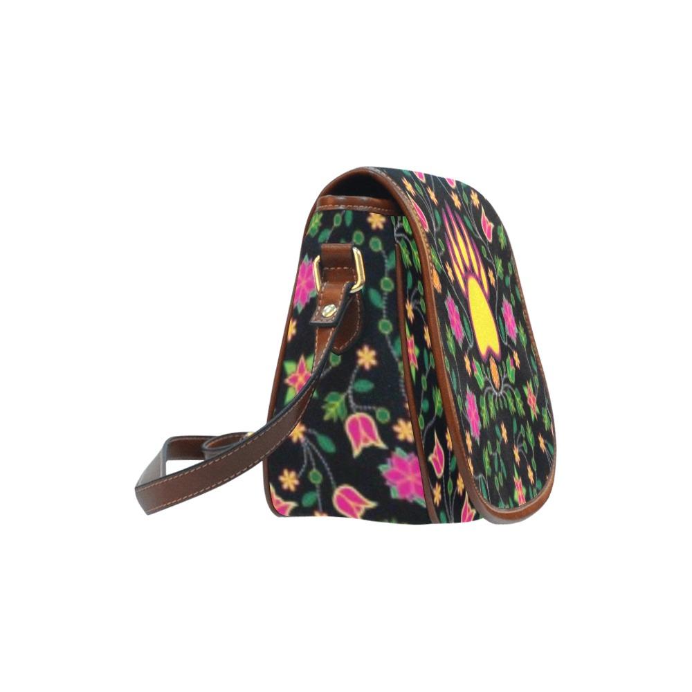Floral Bearpaw Pink and Yellow Saddle Bag/Small (Model 1649) Full Customization Saddle Bag/Small (Full Customization) e-joyer 