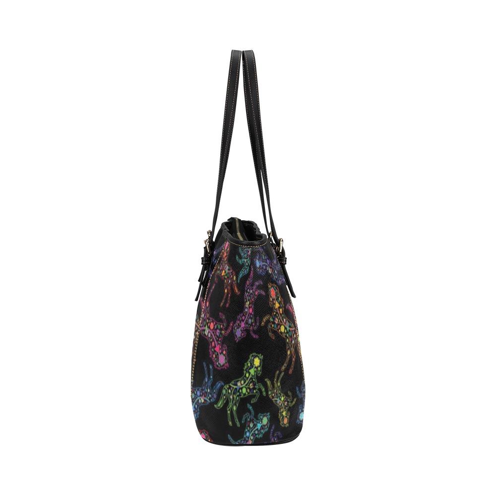 Floral Horse Leather Tote Bag/Large (Model 1640) bag e-joyer 