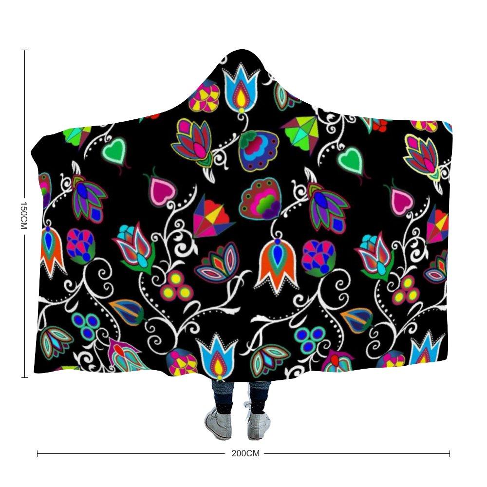 Indigenous Paisley Black Hooded Blanket Herman Adult Size - 60"x80" 