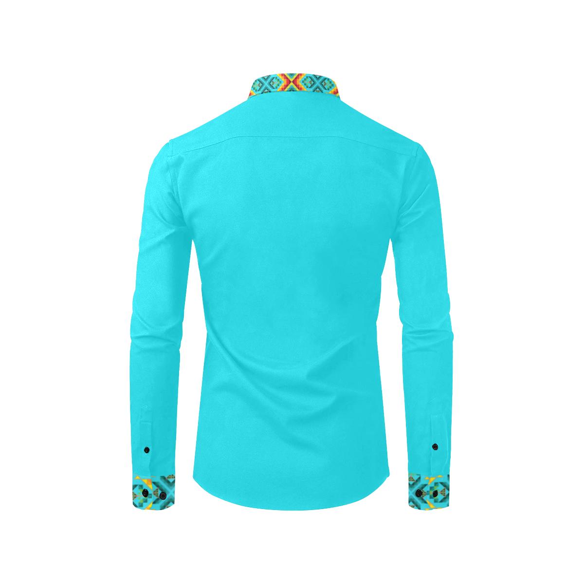 Turquoise Blanket Strip Men's All Over Print Casual Dress Shirt (Model T61) Men's Dress Shirt (T61) e-joyer 