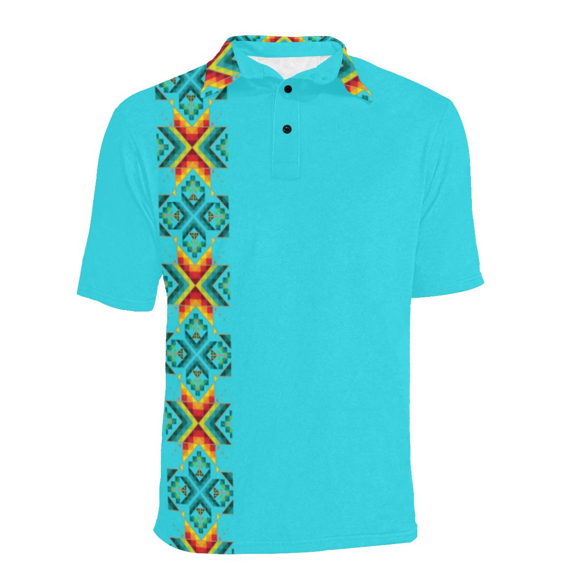 Turquoise Blanket Strip Men's All Over Print Polo Shirt (Model T55) Men's Polo Shirt (Model T55) e-joyer 