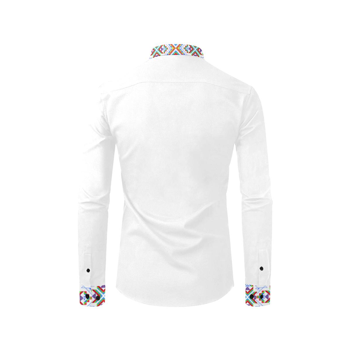 White Blanket Strip on White Men's All Over Print Casual Dress Shirt (Model T61) Men's Dress Shirt (T61) e-joyer 