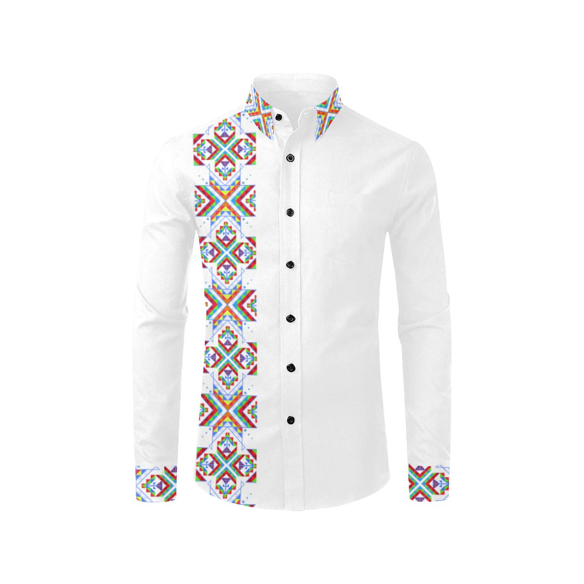 White Blanket Strip on White Men's All Over Print Casual Dress Shirt (Model T61) Men's Dress Shirt (T61) e-joyer 